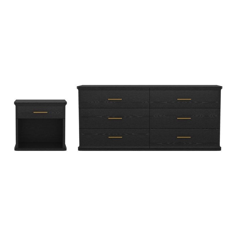 Ensemble de chambre à coucher avec commode et table de chevet 2 pièces Clifford, Noir