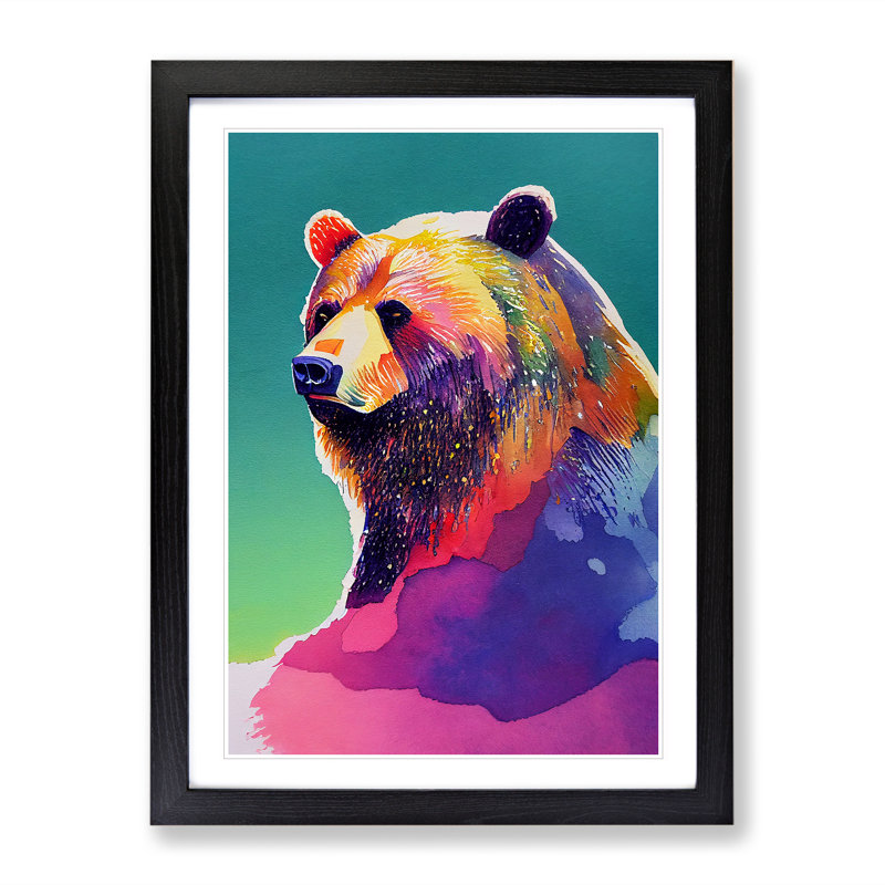 Watercolour Bear - Single Picture Frame Print, 64cm H x 46cm W x 2cm D, Black Framed