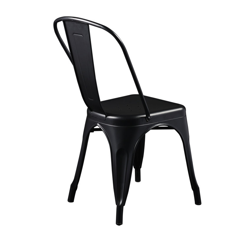 Black Metal Stackable Industrial Dining Chairs Set of 4