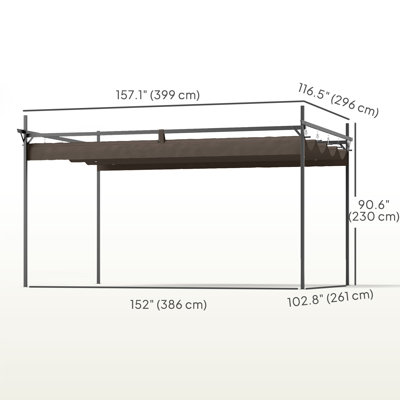 10' x 10' Outdoor Gazebo, Retractable Pergola Canopy, Brown