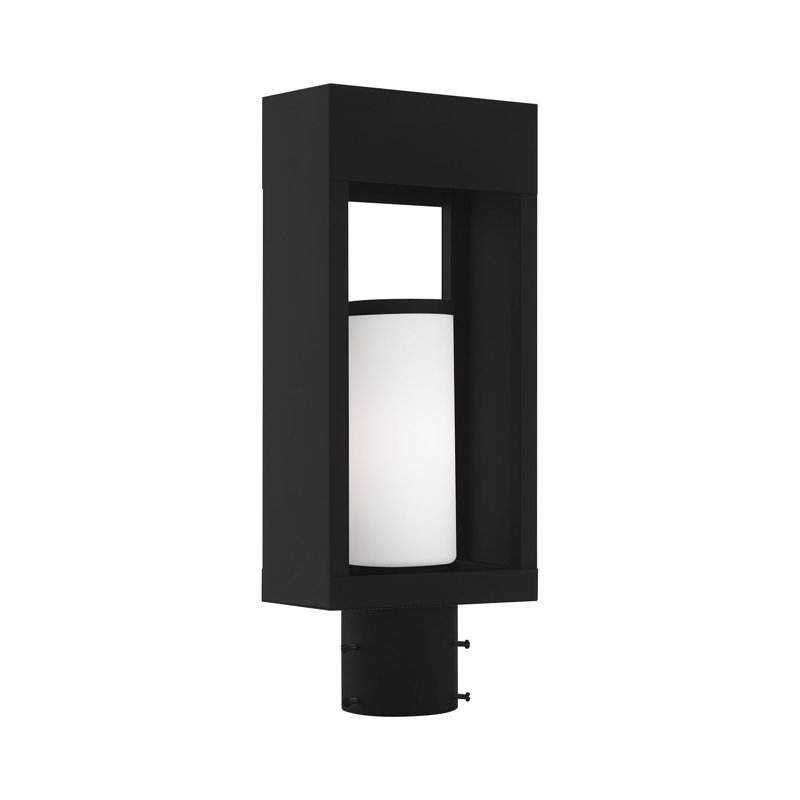 Saramarie Frosted Post Lantern, Black, 16.5" H x 6.25" W x 4.63" D