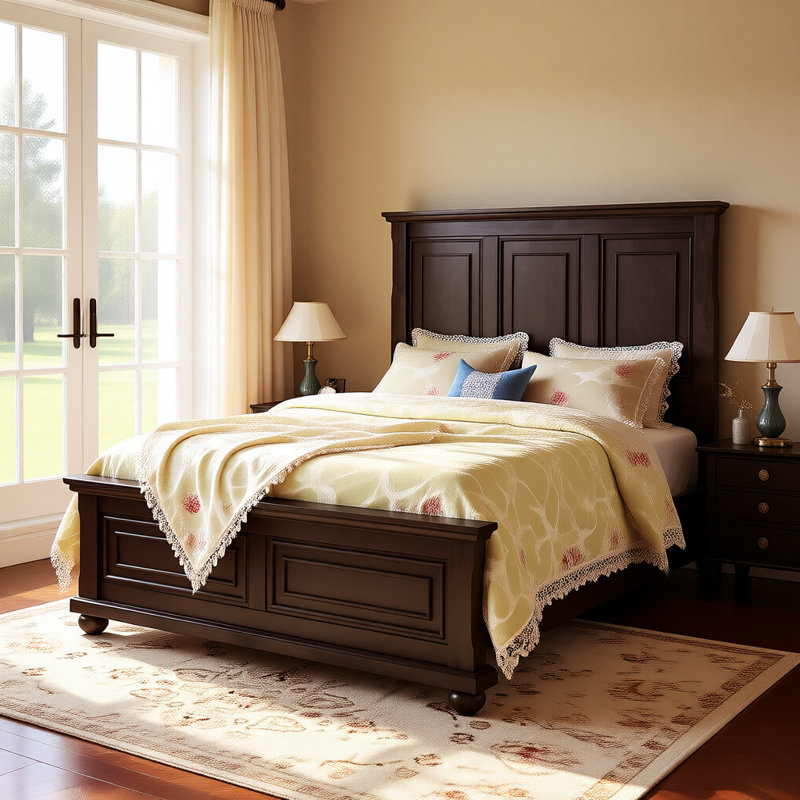Traditional Pinewood Bed Frame with Decorative Headboard & Footboard, Vintage Town & Country Style, No Box Spring Needed