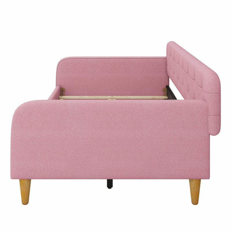 Upholstered Daybed With 4 Support Legs, Pink