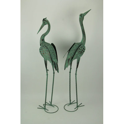 Set of 2 herons with Verdigris patina