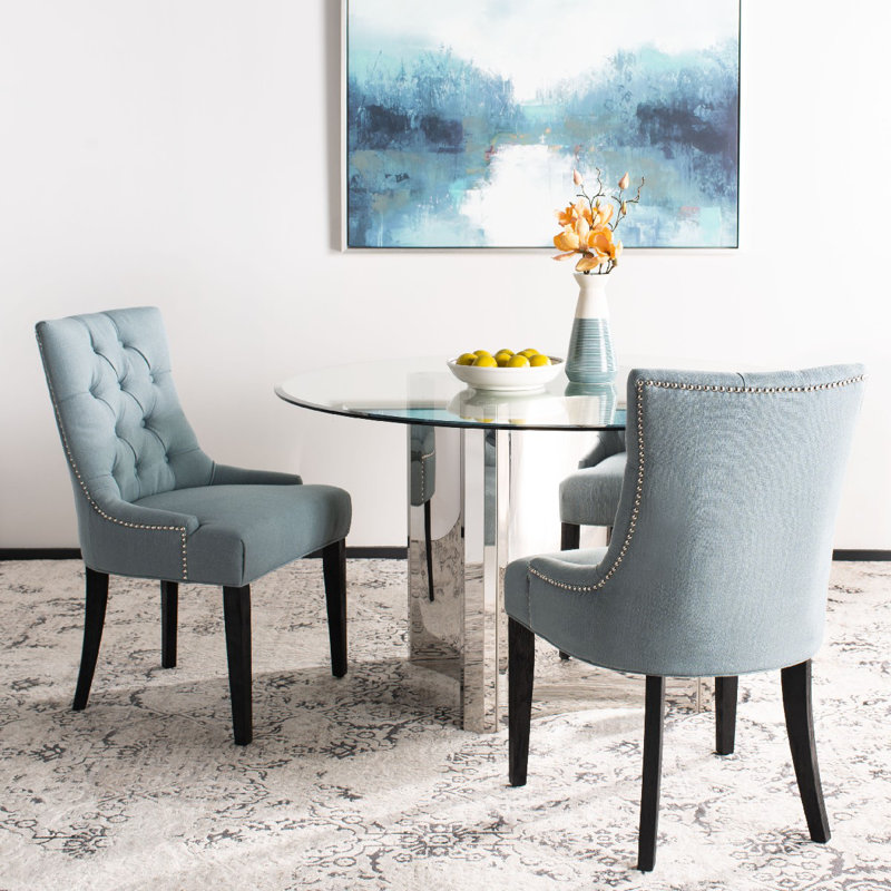 Baumgarten 49.53cm H Tufted Upholstered Parsons Chair, Sky Blue, Espresso