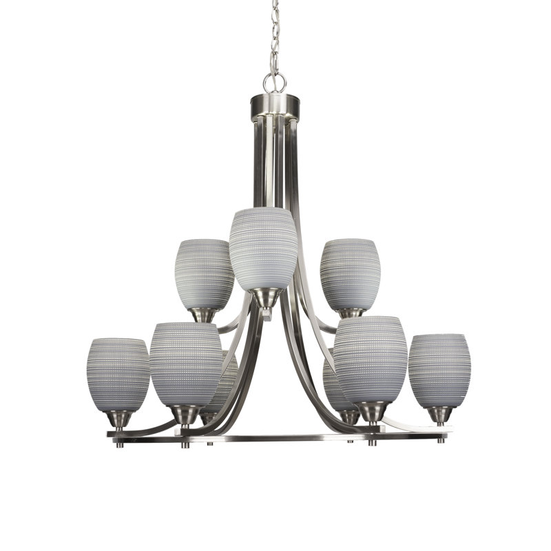Lustre 9 lumières Michell, Blanc, Nickel brossé