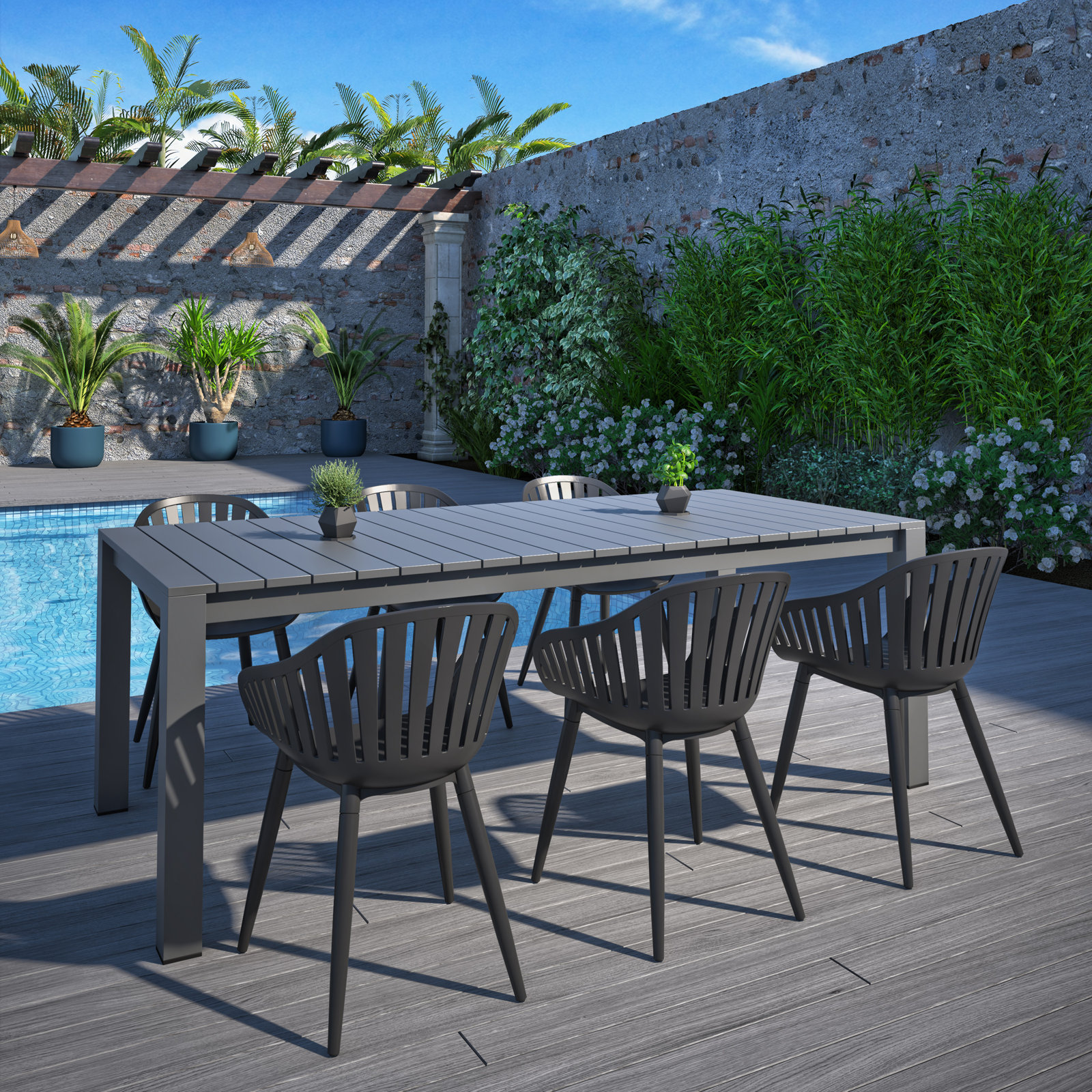 Anautica 87" Patio Dining Set, Black