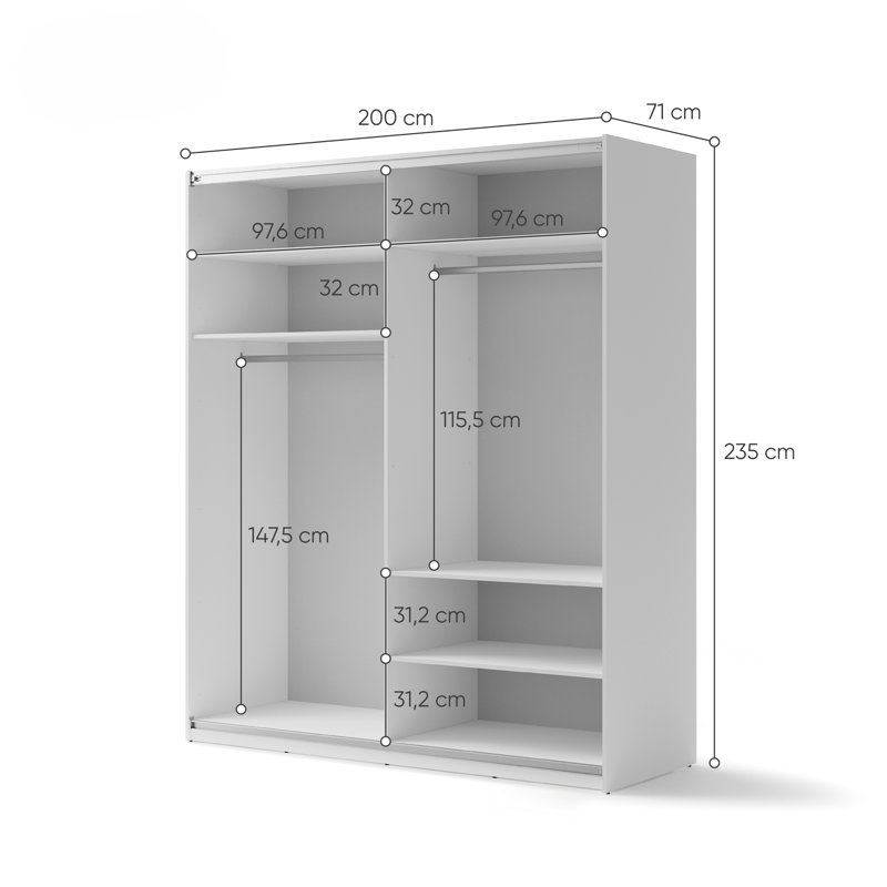 Swanhild Laminate Wardrobe, 235cm H x 200cm W x 71cm D