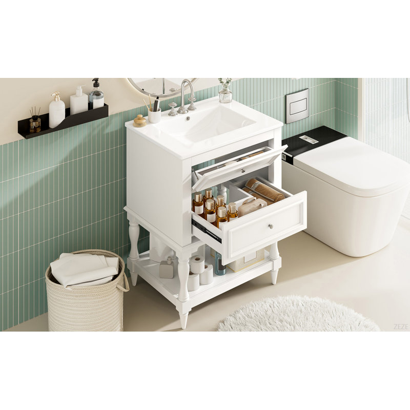 Meuble-lavabo de salle de bain 24 po avec lavabo en céramique, White