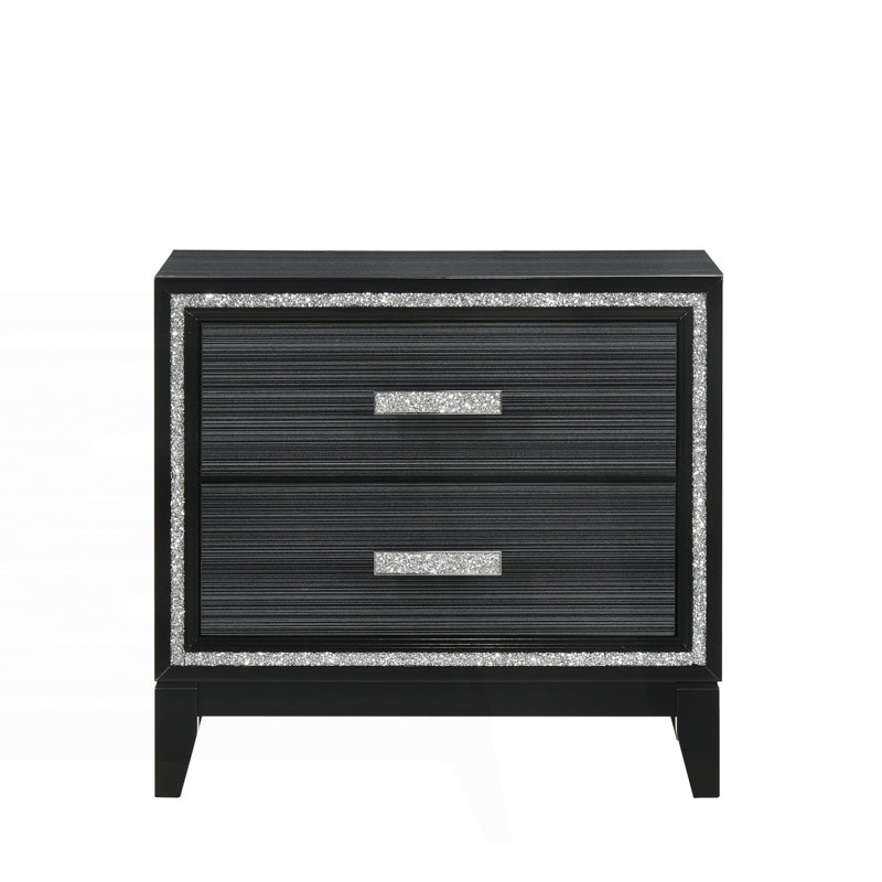 Table de chevet contemporaine avec deux tiroirs, table de chevet, Noir