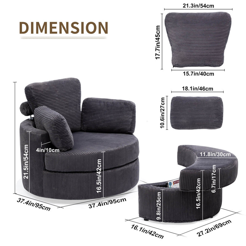 Swivel Accent Chair, Swivel Barrel Chair - Swivel Chair With Ottoman, Cuddle Chairs Round Lounge Sofa Chair With Pillow, 360° Single Swivel Chairs For Living Room