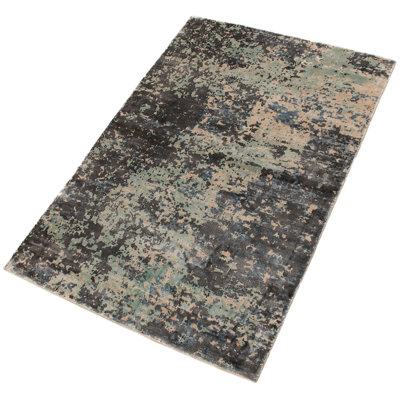 Tapis gris foncé 5 pi x 7 pi 7 po main one-of-kind-noué la 2010 Suazo