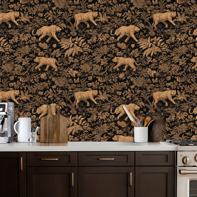 Peler et coller le papier peint à motif de feuilles de fougère tigrée de la jungle rétro avec adhésif de contact mural amovible pour armoires de cuisine de chambre à coucher 24 po x 118 po