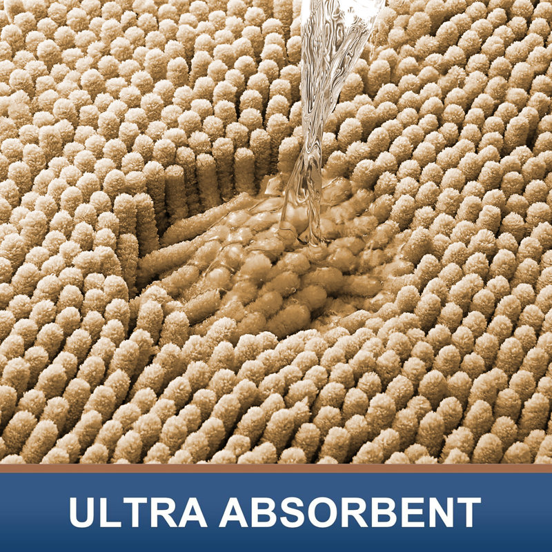 Chenille Non-Slip Non-Slip Bath Mat, 60cm L x 40cm W, Beige
