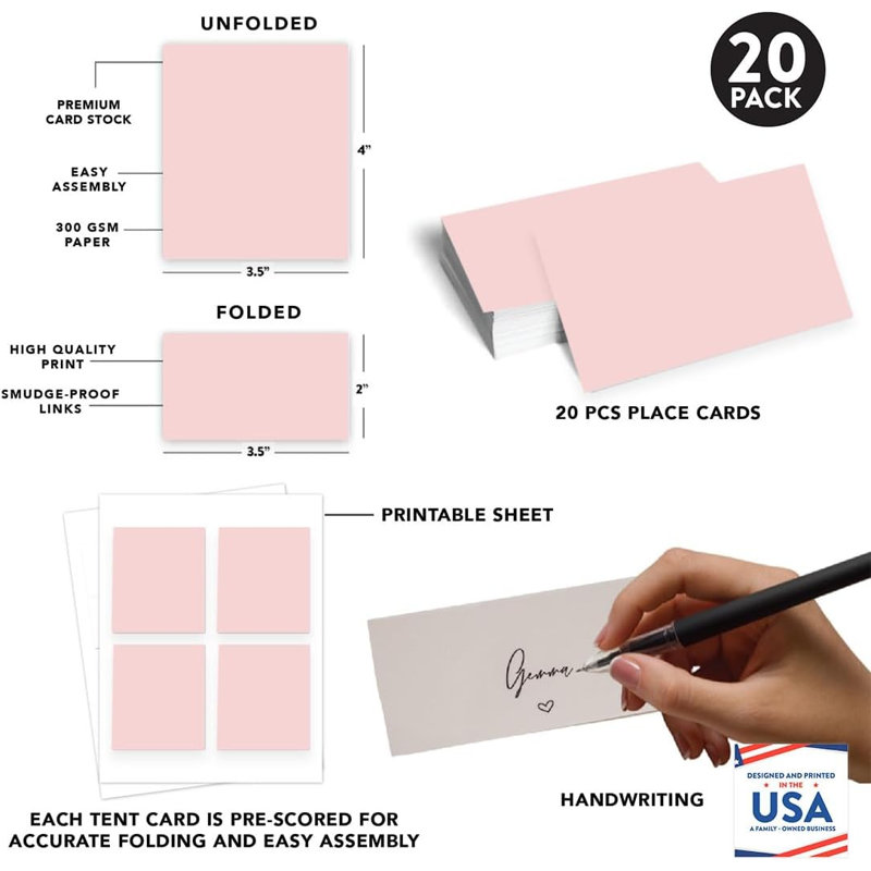 Koyal Wholesale Sweet Blush, ensemble de 20 cartes de table-places, Rose