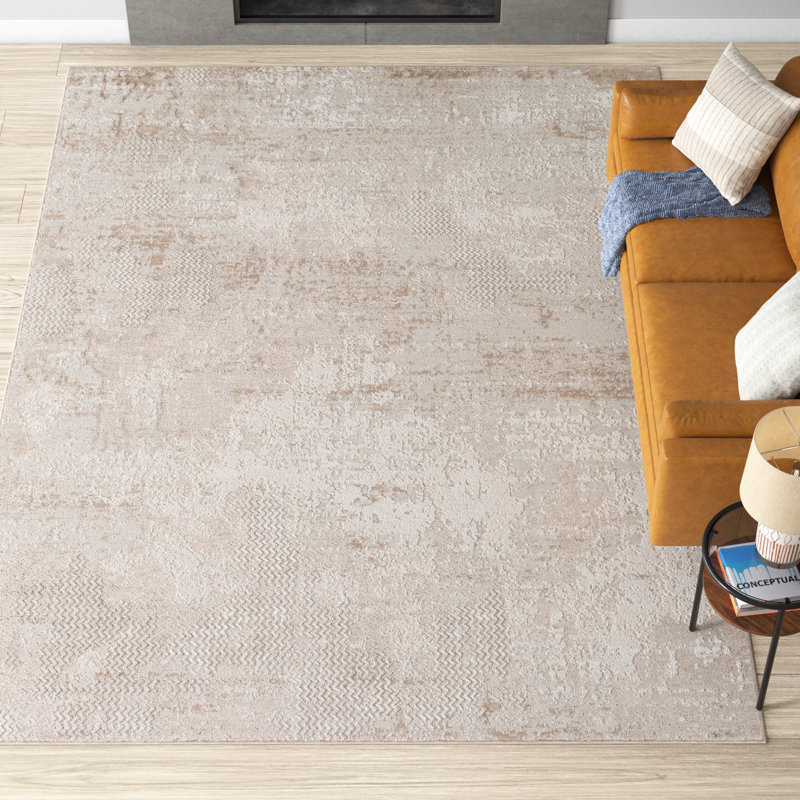 Tapis beige à motif abstrait Kollman, Rectangle 6 pi 7 po x 9 pi