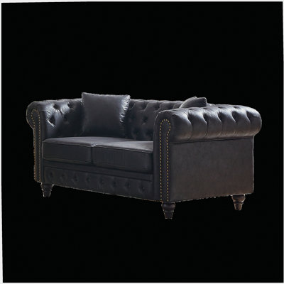 Canapé de loisir de 63,5 pouces de conception moderne, ensemble de canapé de salon en tissu à boutons avec accoudoirs cloutés et 2 coussins, avec housse de coussin et pieds en bois