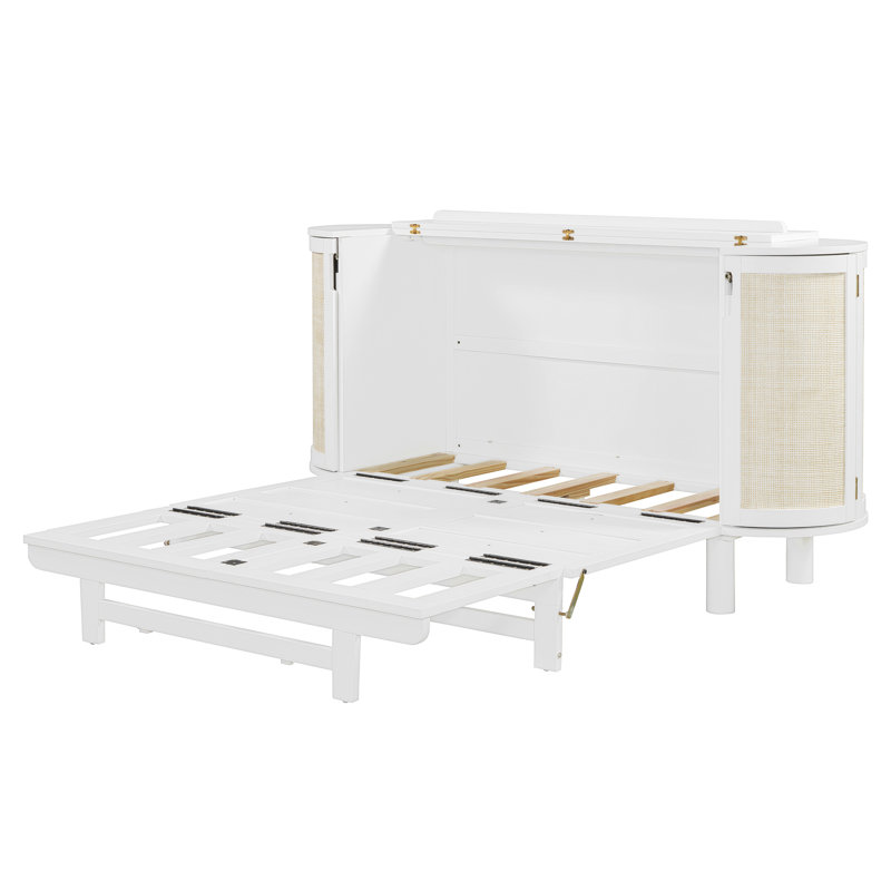 Space-saving Full Murphy Bed With Hidden Storage And Modern Woven Design