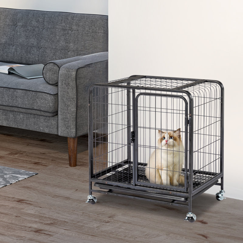 Cage à cage noire en métal pour animaux avec roulettes