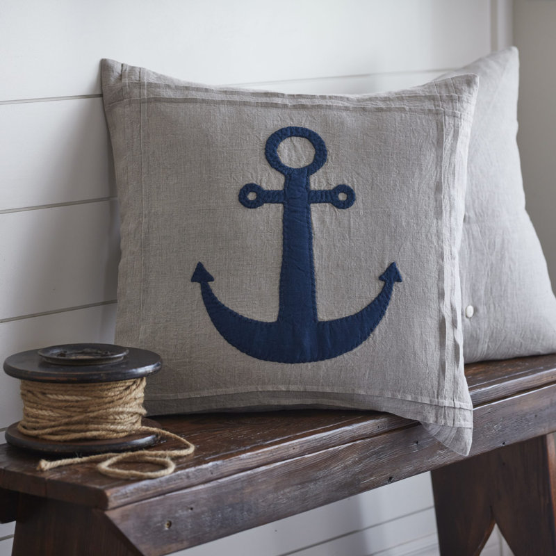 Anchor Linen Toss Pillow, Navy