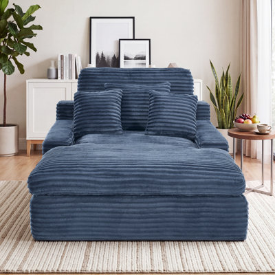 53.5" Oversized Chaise Lounge Sofa Deep Seat Lounge Chair Single Bonless Couch with 3 Pillows- No Assembly Required