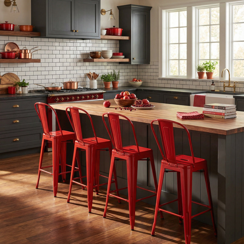 Counter Stool with Metal Frame, Red