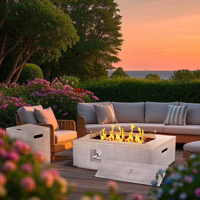 42 inch Patio Propane Fire Pit Table with RGB lights, 50,000 BTU Outdoor Patio Heating