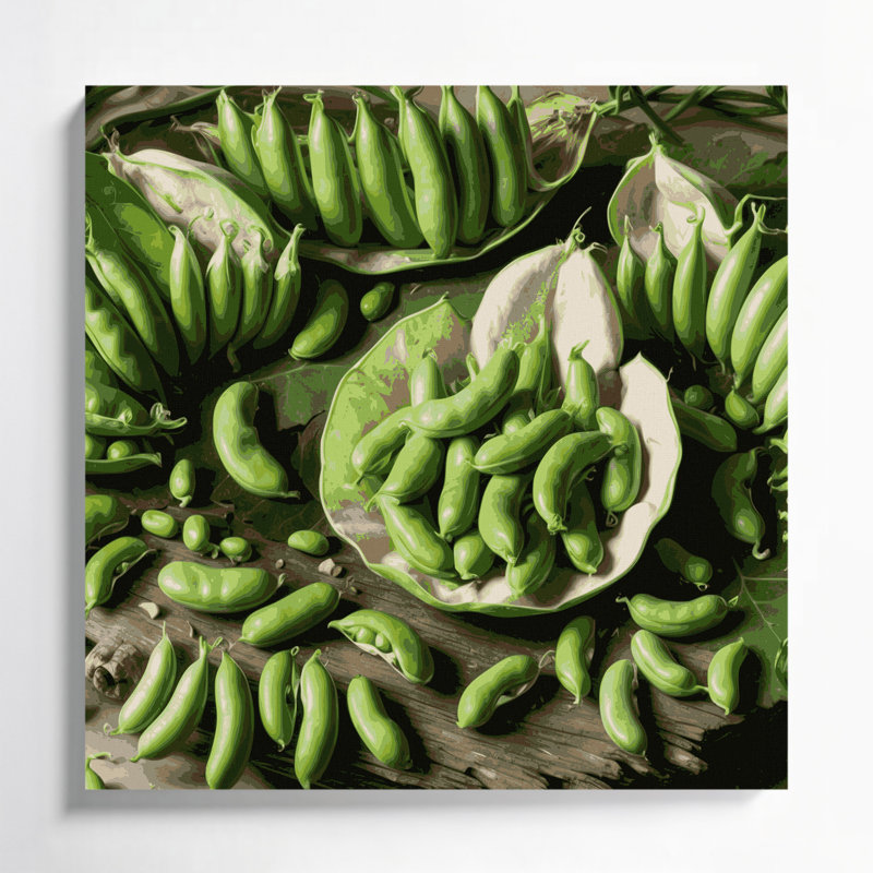 Légumes, fava, haricots, art mural sur toile verte, H 8 po x l 8 po