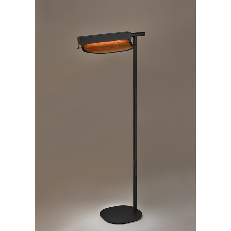 Omma Floor Lamp - LED - Matte Black Finish - Natural Cherry Shade, Matte Black, Natural Cherry