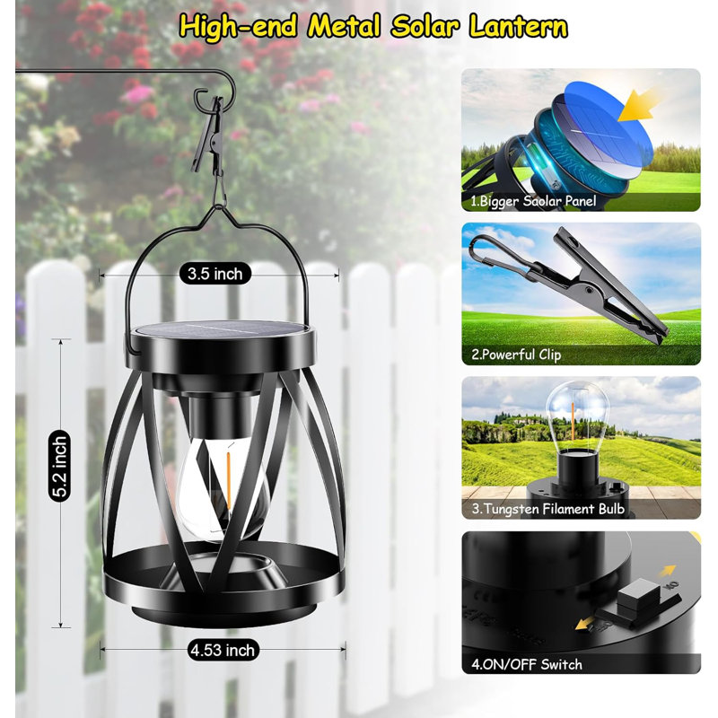 Solar Lanterns Lights Outdoor Waterproof, Upgraded Metal Outdoor Lantern, Brighter Auto On/off 18h Hanging Solar Lights For Outside Garden Yard Patio Porch Decor, Gift For Mom