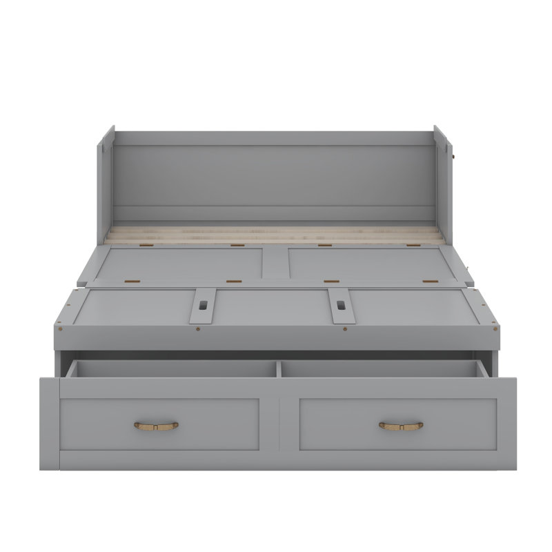 Lit escamotable avec ports USB, Gris, Double