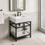 Meuble-lavabo en marbre de Carrare de 61 cm avec lavabo, console en acier inoxydable et tablette de rangement en verre-104733355