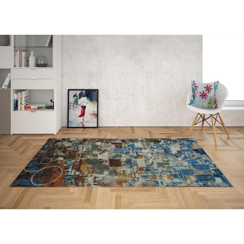 Tapis tissé de qualité supérieure, 5,2 x 7,5 pi, 100% polyester, antibactérien, antidérapant, hauteur des poils de 0,3 po | Lavable à la machine, impression numérique 3D | Parfait pour le salon, la chambre à coucher et le bureau