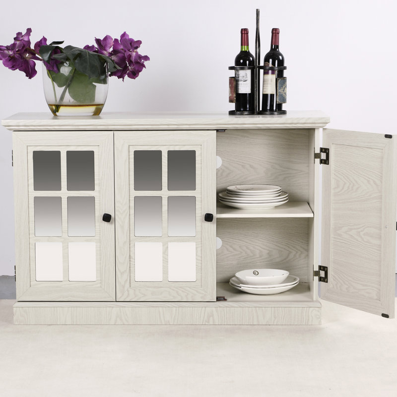 44.68 - Inch Wide Sideboard With 3 Mirrored Doors And Adjustable Interior Shelves For Living Dining Areas Scratch Aesthetically 45" Storage Cabinet Kitchen, Dining, Stability Design