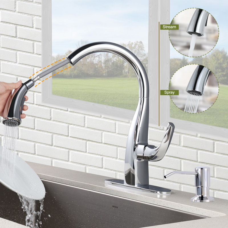 WOWOW Kitchen Faucet with Soap Dispenser, Chrome