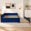 Lit de jour rembourré avec lit gigogne, structure de lit en bois robuste, conception de grille de diamant moderne, pour chambre à coucher, chambre d'amis (bleu marine)-586016620