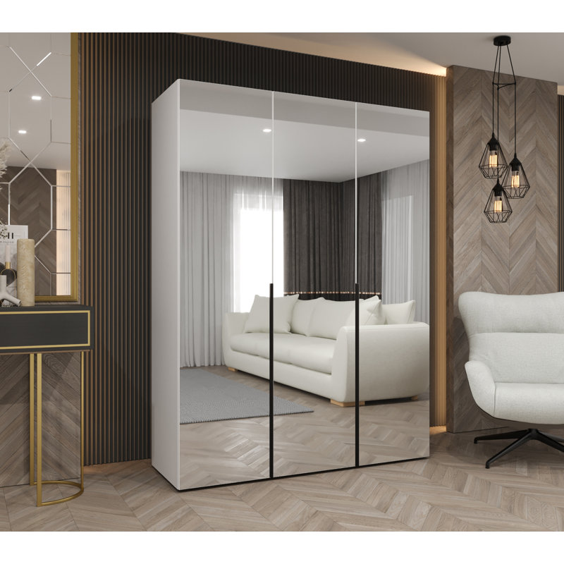 Manufactured Wood Wardrobe, white matt + handles: black