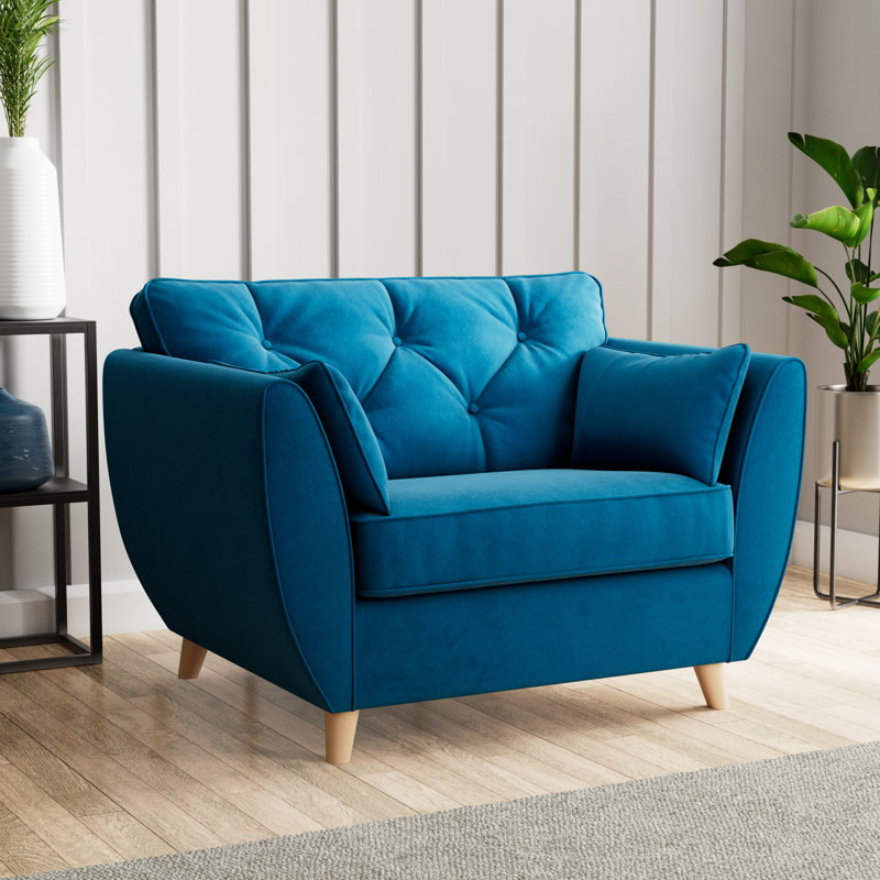 Hoxton Upholstered Chair and a Half, Marine, Beige Wood