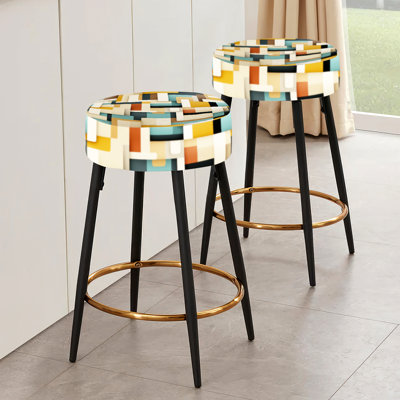 Ensemble de 2 tabourets de bar abstraits taupe Blockchain