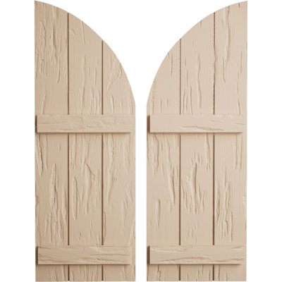 Timberthane Three Board Joined Board-n-Batten w/Quarter Round Arch Top Faux Wood Shutters