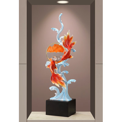 Luxury Feng Shui Koi Fish Sand Art Resin Decor