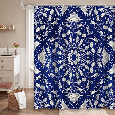 Magnifique rideau de douche carré chinois à motif floral avec 12 crochets