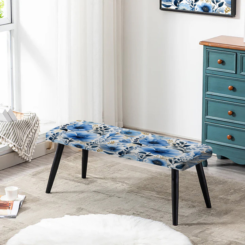 Watercolor Whimsy Blue Floral Melody - Banc rembourré floral noir