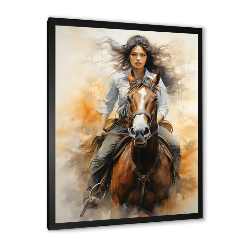 Asadullah Cowgirl Riding With Grace sur impression sur toile, H 40 po x l 30 po x P 1,5 po, Cadre photo noir