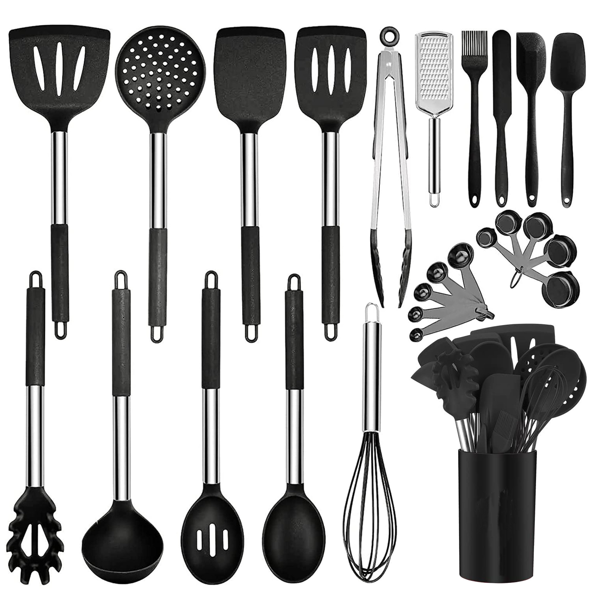 MegaChef Gray Silicone and Stainless Steel Cooking Utensils (Set