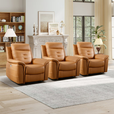Fauteuil inclinable électrique en cuir Vegan de 39,4 po de large avec USB Alverez (ensemble de 3)