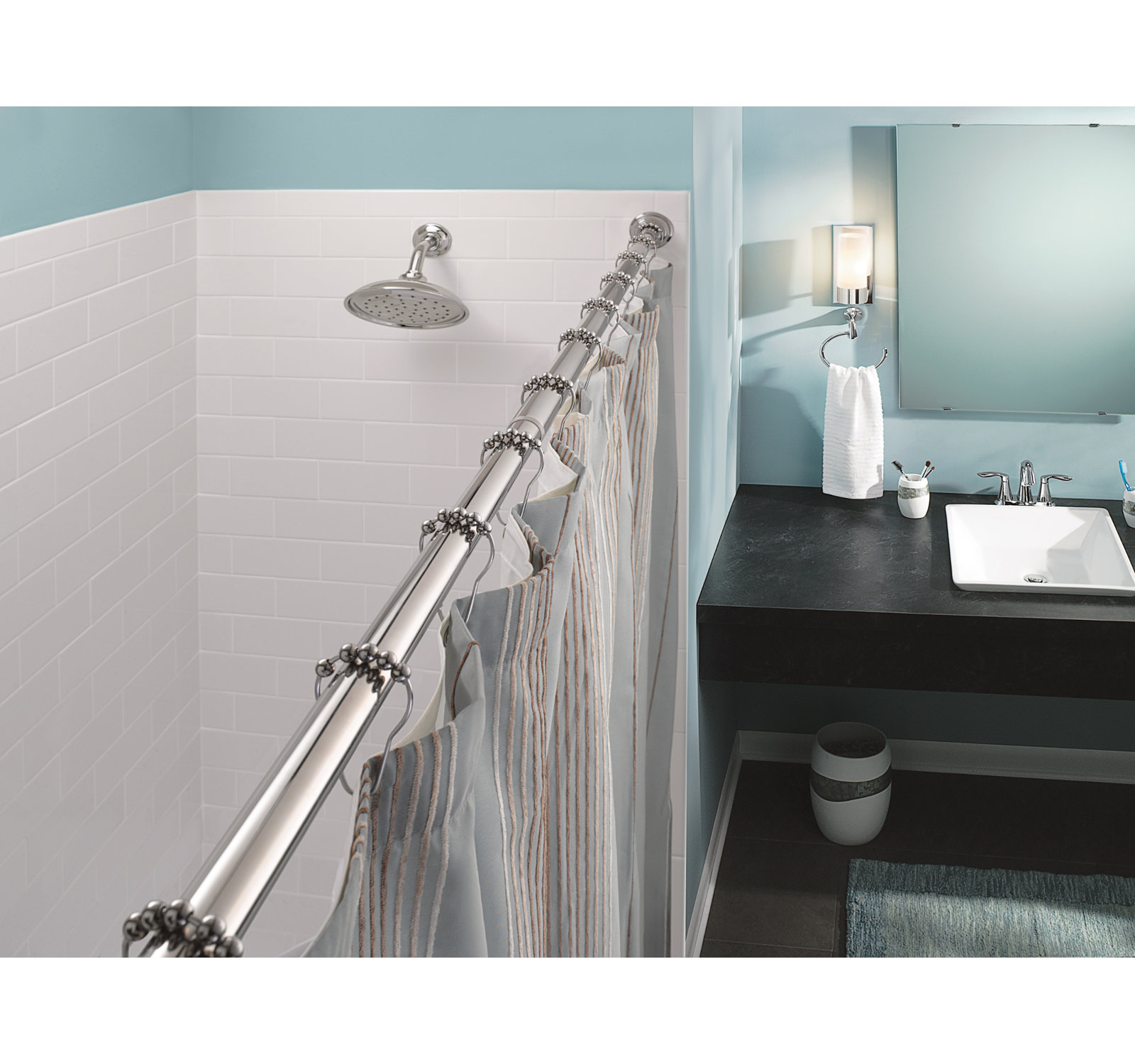 Moen 44-72-Inch Adjustable Tension Mounted Straight Shower Curtain Rod, Chrome