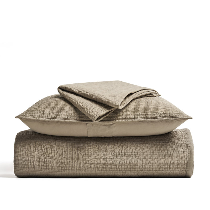 EVERGRACE Channel Stitch 100% Cotton Quilt Set, Pre-Washed Cotton Sateen Coverlet Bedspread, 3-Piece Soft & Breathable Bedding Set With 2 Shams For All Seasons