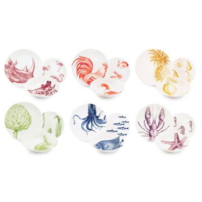 Flore & Faune 18 Piece Ceramic Dinnerware Set - Service for 6