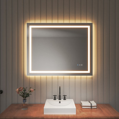 Frameless LED Light Anti-Fog Wall Bathroom Vanity Mirror with Backlit & Frontlit